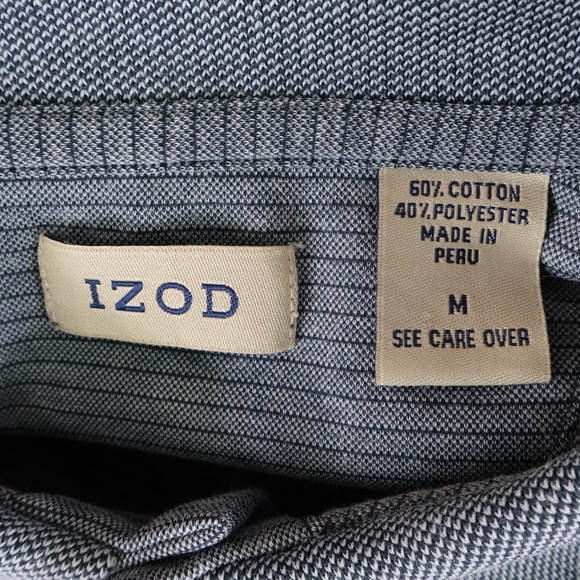 IZOD Polo Golf Shirt Mens Size M Gray Striped Cotton Blend Stretch Spread Collar - Picture 6 of 7